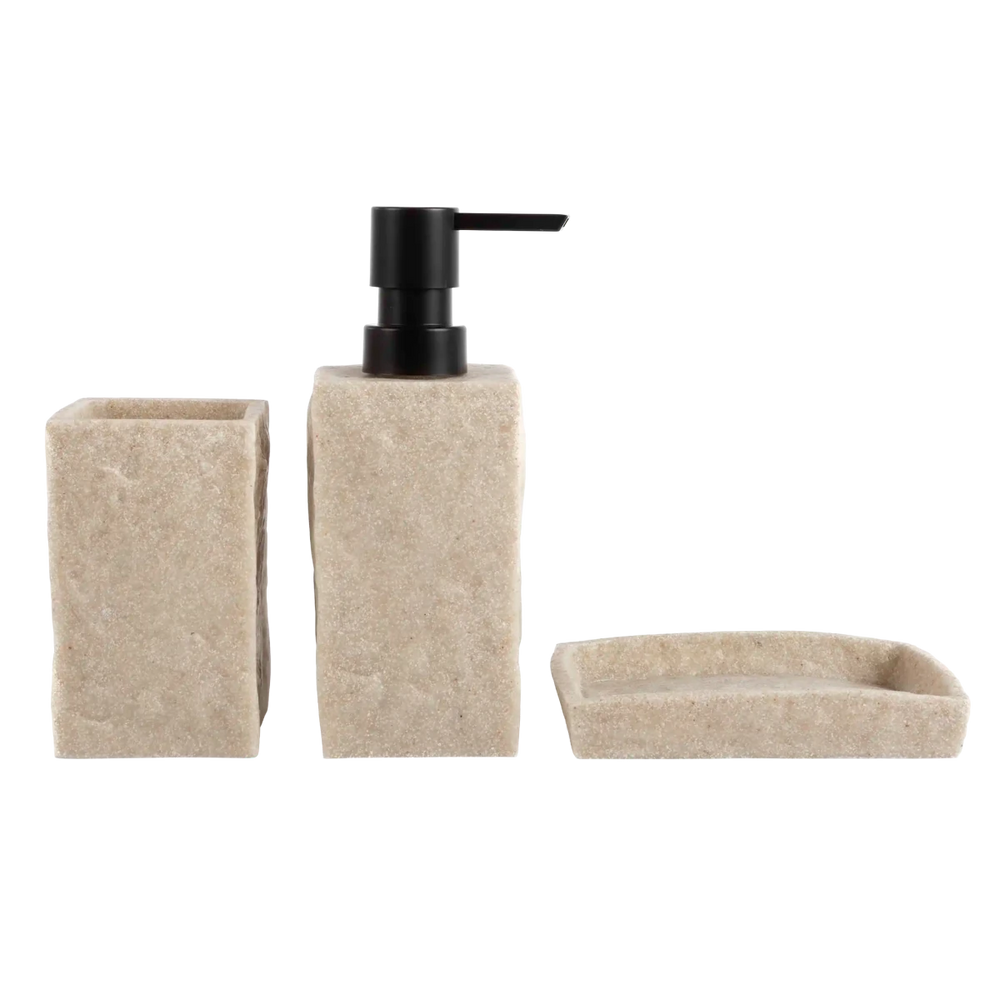 Kit Banheiro 3 Peças Marmorizado Bege e Preto - Clocasa | Além do Conforto