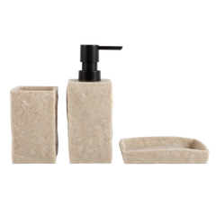 Kit de banheiro decorativo na cor cinza confeccionado em aço inox cromado de alta resistência à umidade com dosador prático que evita desperdícios, peça indispensável que une o design moderno à praticidade necessária para o dia a dia.