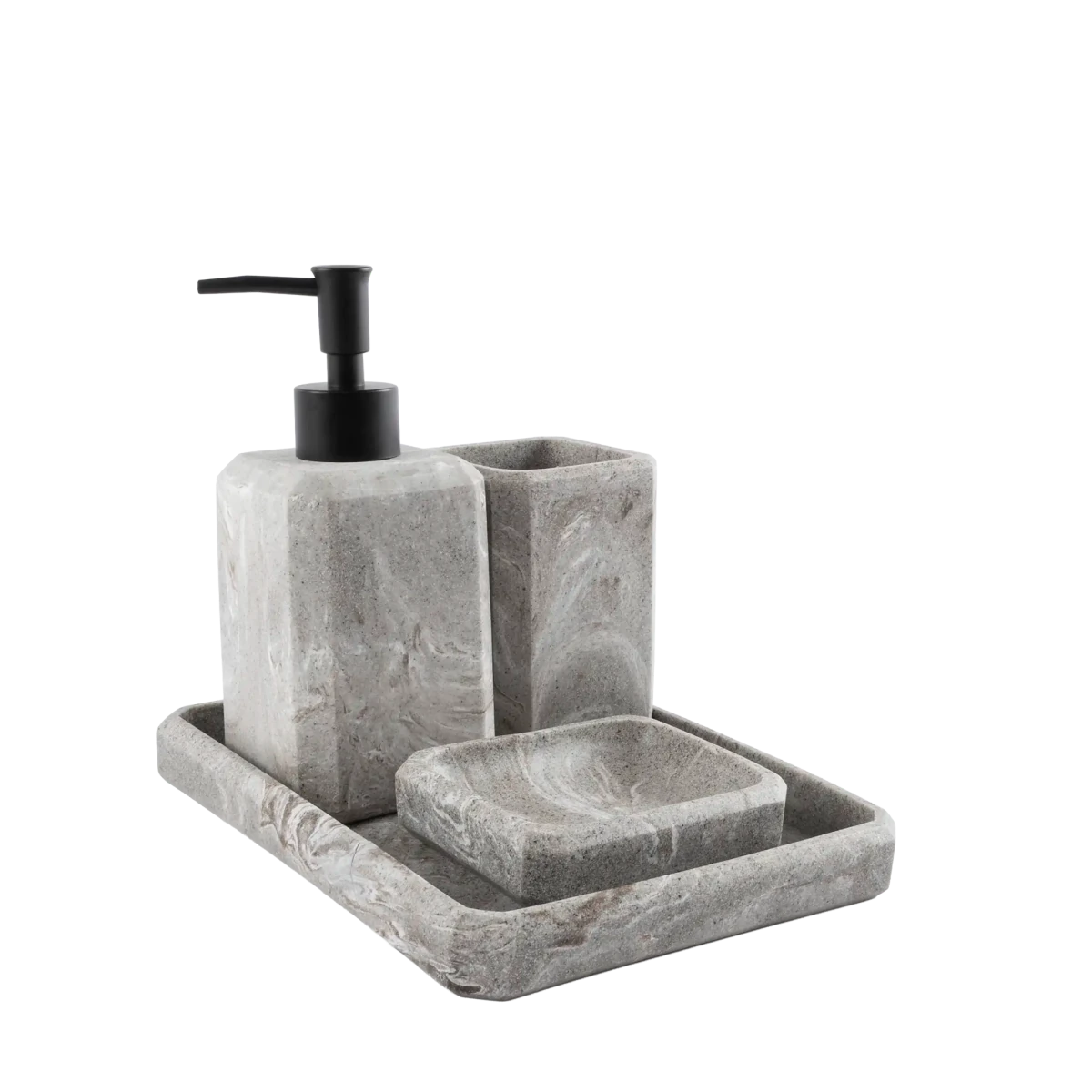 Kit Banheiro 4 Peças Marmorizado Cinza - Clocasa | Além do Conforto