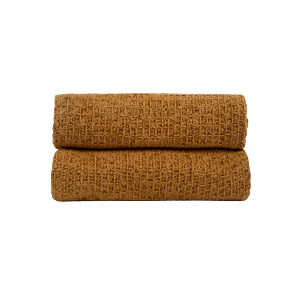 Manta de Algodão com Textura Estilo Waffle Mostarda 130x170 - Clocasa | Além do Conforto