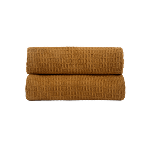 Manta de Algodão com Textura Estilo Waffle Mostarda 130x170 - Clocasa | Além do Conforto