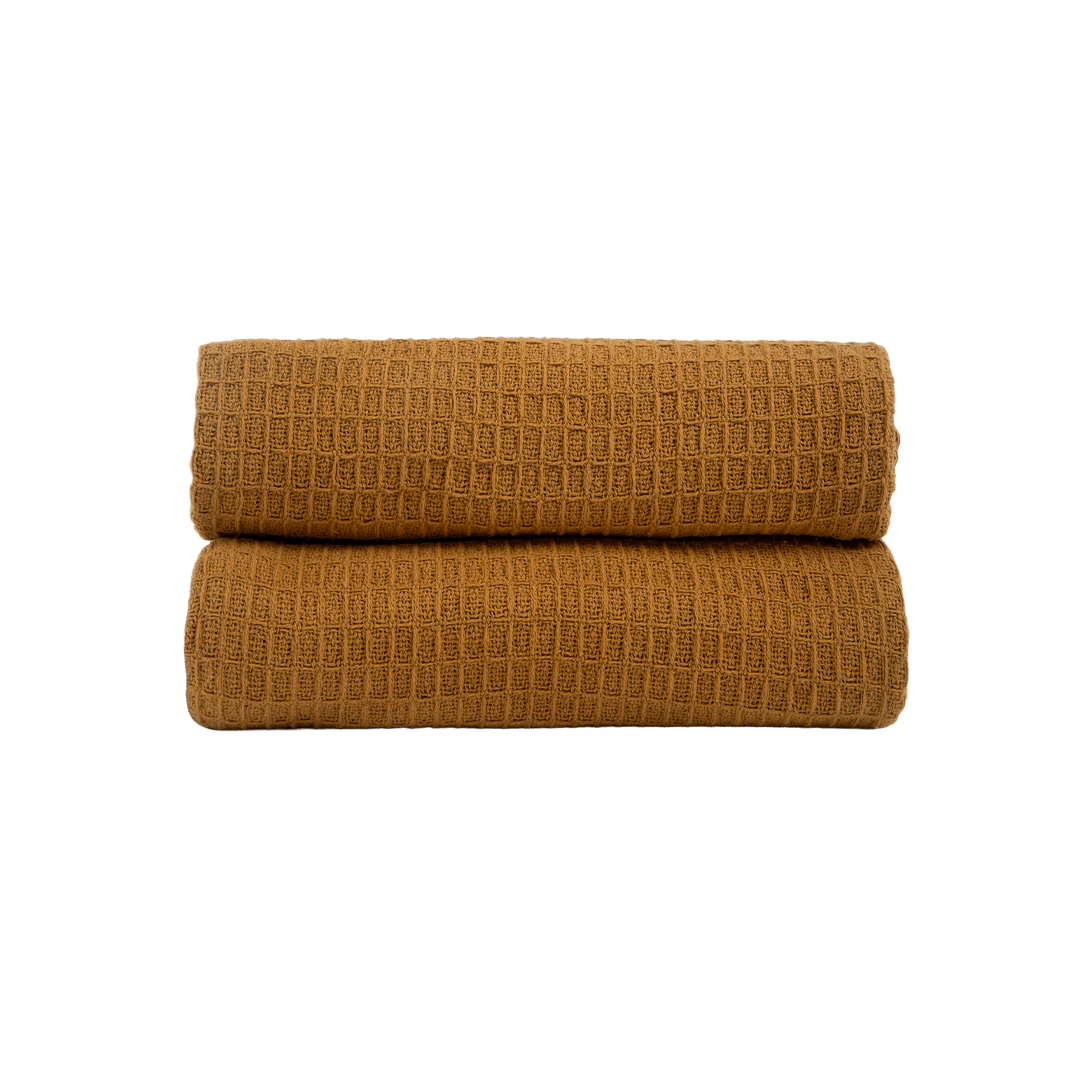 Manta de Algodão com Textura Estilo Waffle Mostarda 130x170 - Clocasa | Além do Conforto