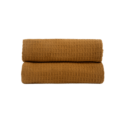 Manta de Algodão com Textura Estilo Waffle Mostarda 130x170 - Clocasa | Além do Conforto