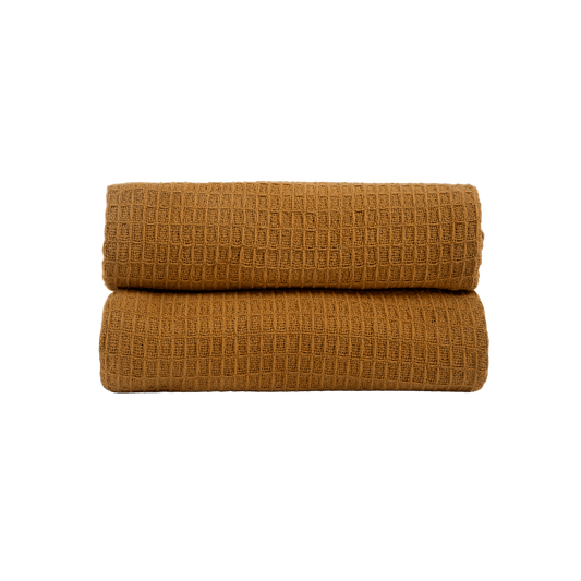 Manta de Algodão com Textura Estilo Waffle Mostarda 130x170 - Clocasa | Além do Conforto