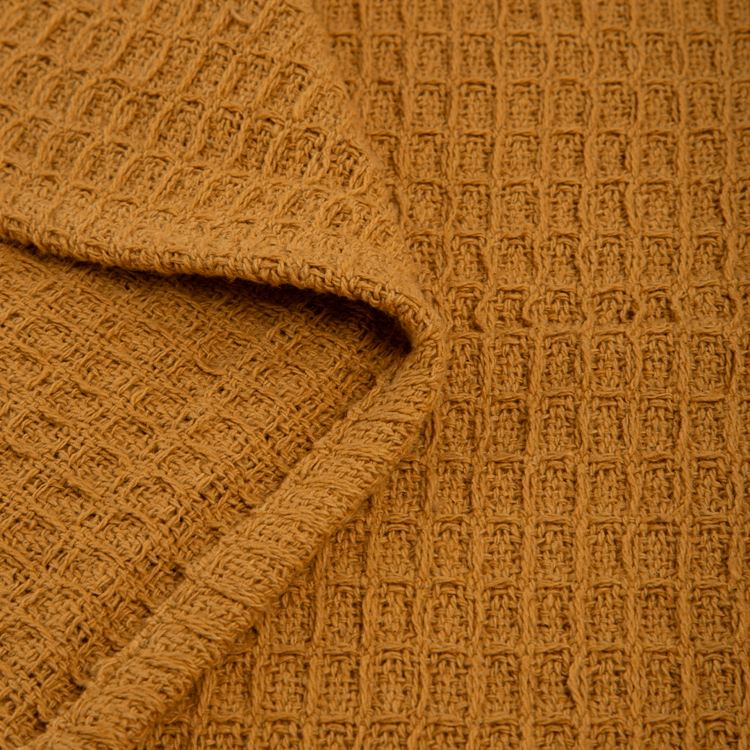 Manta de Algodão com Textura Estilo Waffle Mostarda 130x170 - Clocasa | Além do Conforto