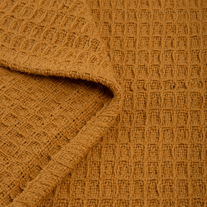 Manta de Algodão com Textura Estilo Waffle Mostarda 130x170 - Clocasa | Além do Conforto