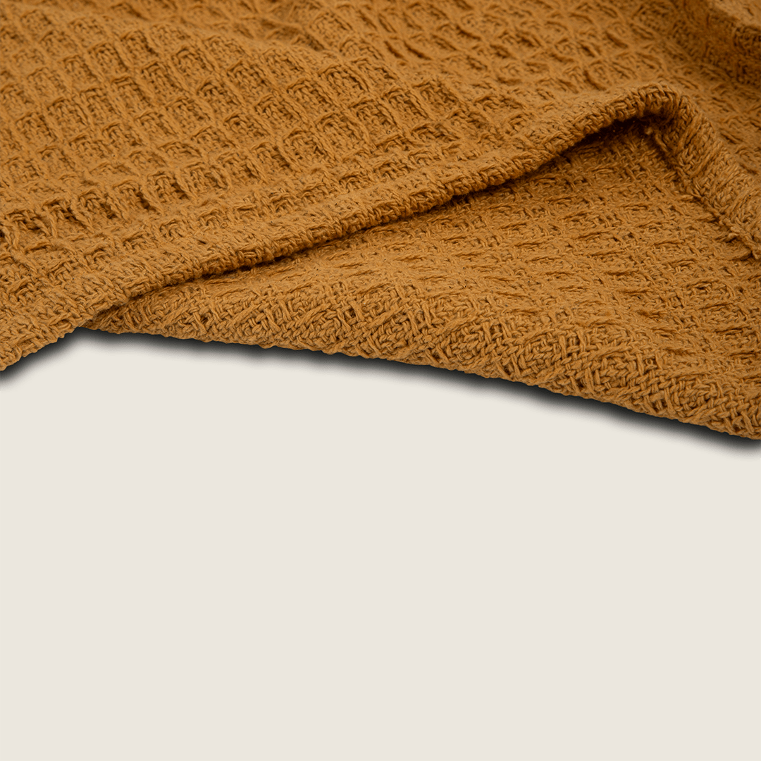 Manta de Algodão com Textura Estilo Waffle Mostarda 130x170 - Clocasa | Além do Conforto