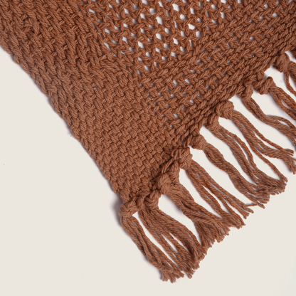 Manta de Algodão em Tricô e Franjas Terracota 130x170 - Clocasa | Além do Conforto