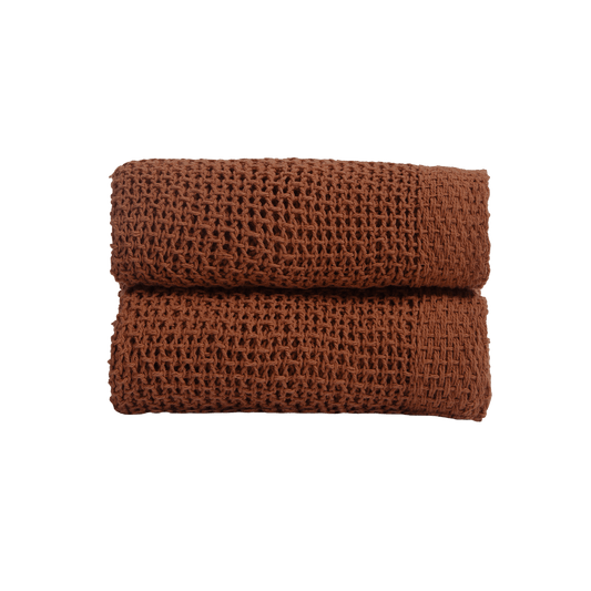Manta de Algodão em Tricô e Franjas Terracota 130x170 - Clocasa | Além do Conforto