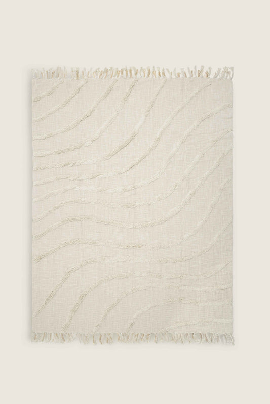 Manta de Algodão em Ondas e Franjas Tufting 130x170