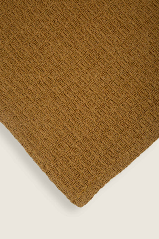 Manta de Algodão com Textura Estilo Waffle Mostarda 130x170