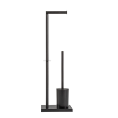 Escova sanitária com suporte na cor preta confeccionado em aço inox cromado de alta resistência à umidade com design funcional que otimiza o espaço da bancada, uma escolha prática e refinada para transformar a decoração e funcionalidade do seu banheiro.