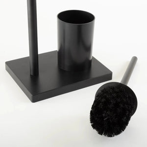 Escova sanitária com suporte na cor preta confeccionado em estrutura resistente com excelente acabamento superficial com design funcional que otimiza o espaço da bancada, solução charmosa para renovar o ambiente e criar uma atmosfera acolhedora e organizada.