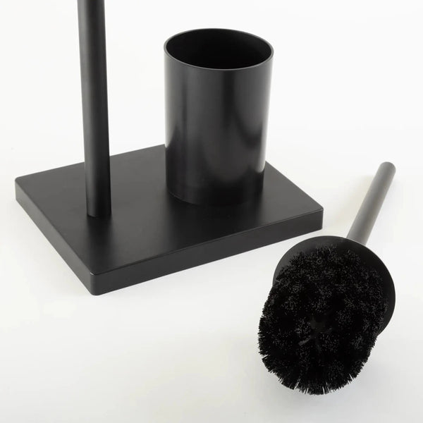 Escova sanitária com suporte na cor preta confeccionado em estrutura resistente com excelente acabamento superficial com design funcional que otimiza o espaço da bancada, solução charmosa para renovar o ambiente e criar uma atmosfera acolhedora e organizada.
