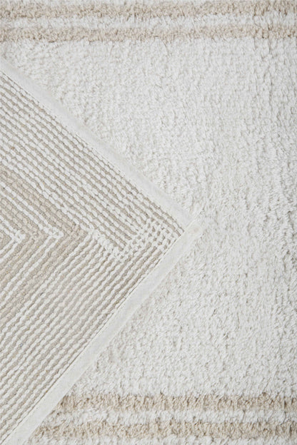 Tapete de Algodão com Borda Listrada em Tom Natural 50x80
