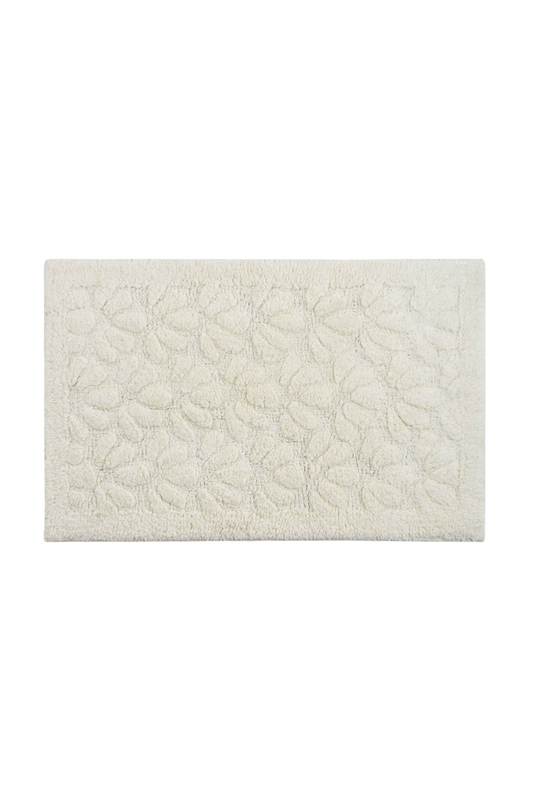 Tapete de Algodão Soft com Flores em Alto Relevo Creme 50x80