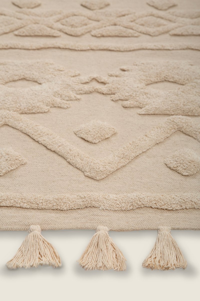 Tapete de Algodão com Alto Relevo Étnico e Tom Natural 120x180 - Clocasa | Além do Conforto