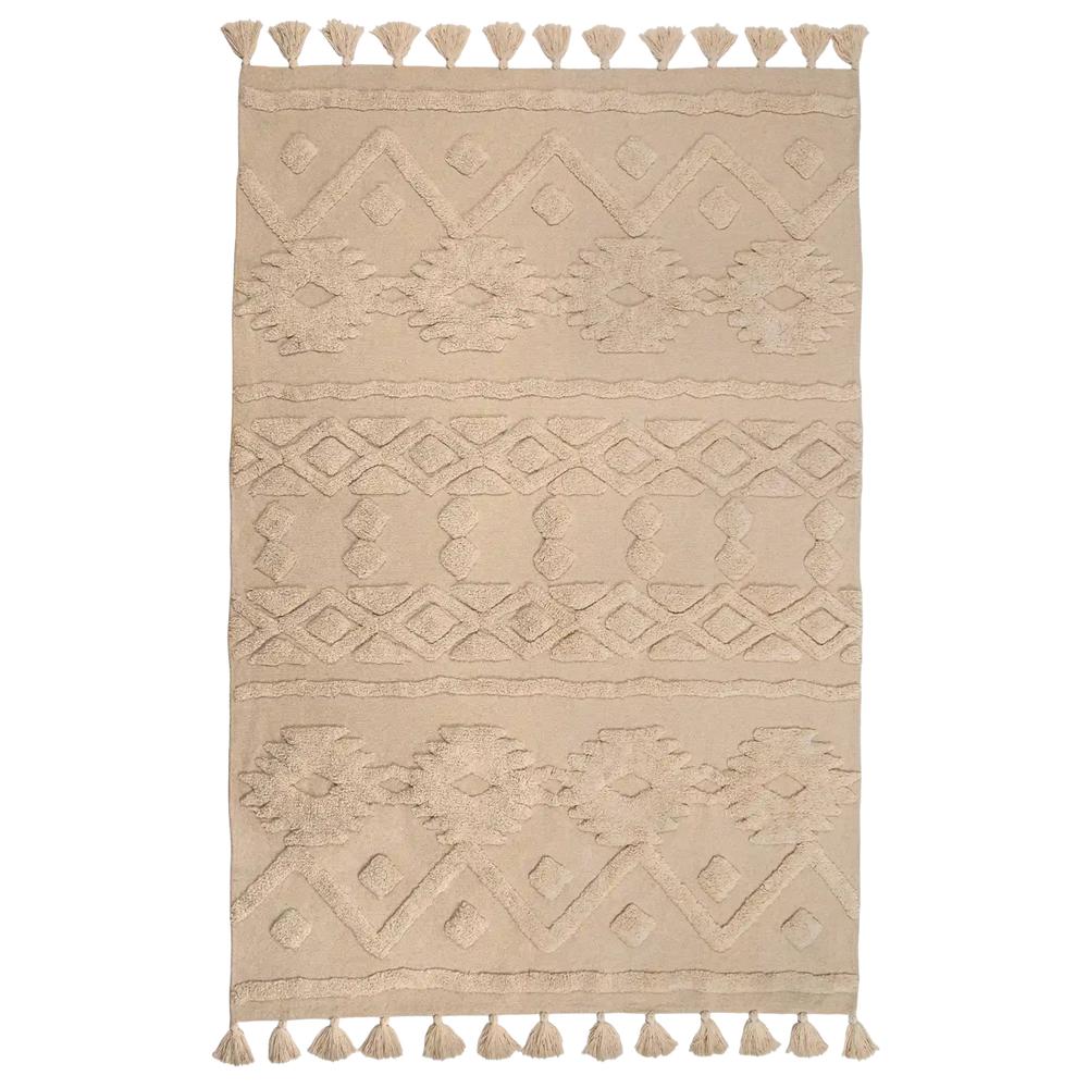Tapete de Algodão com Alto Relevo Étnico e Tom Natural 120x180 - Clocasa | Além do Conforto