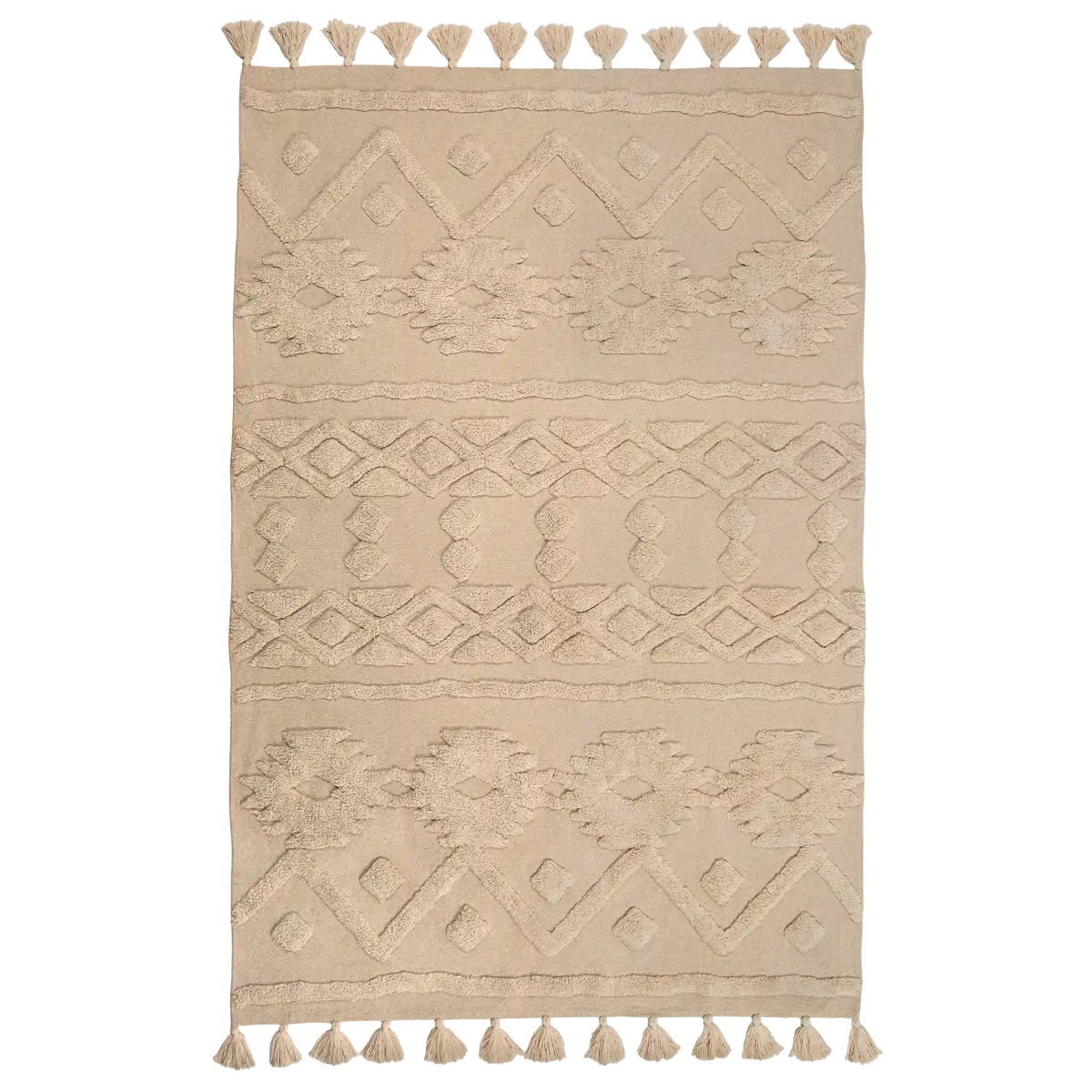 Tapete de Algodão com Alto Relevo Étnico e Tom Natural 120x180 - Clocasa | Além do Conforto