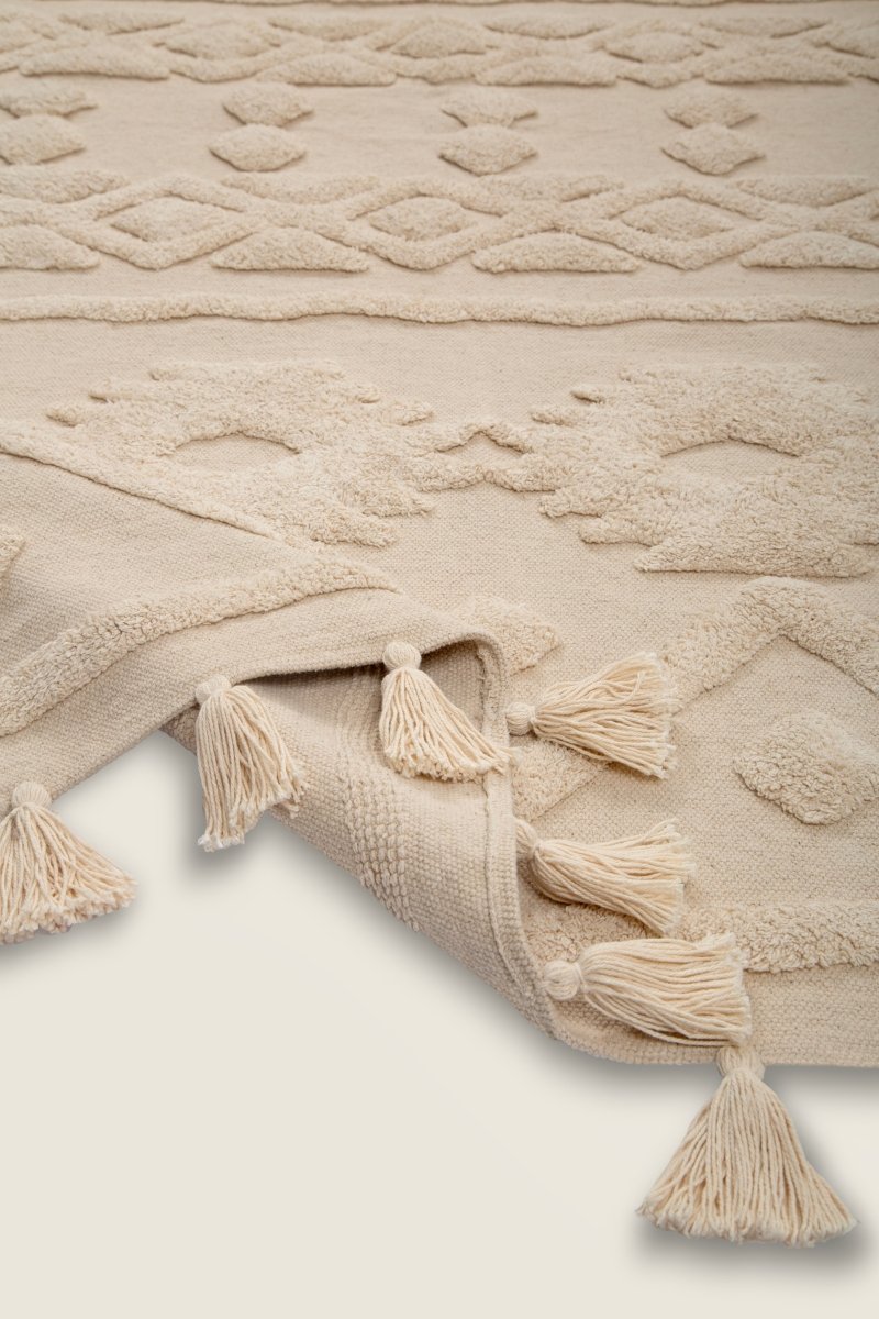 Tapete de Algodão com Alto Relevo Étnico e Tom Natural 120x180 - Clocasa | Além do Conforto