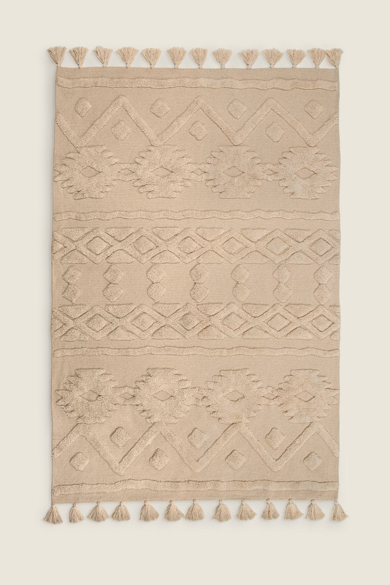 Tapete de Algodão com Alto Relevo Étnico e Tom Natural 120x180 - Clocasa | Além do Conforto