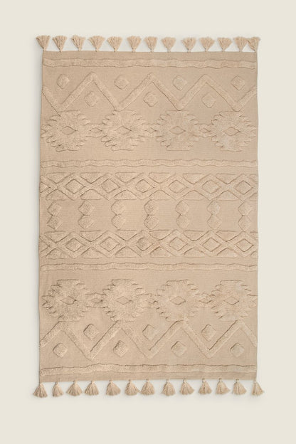 Tapete de Algodão com Alto Relevo Étnico e Tom Natural 120x180 - Clocasa | Além do Conforto