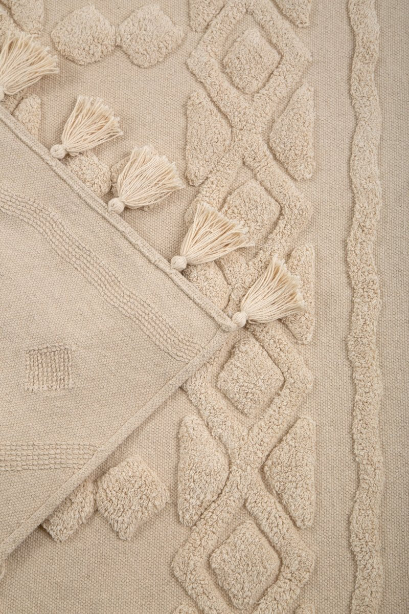 Tapete de Algodão com Alto Relevo Étnico e Tom Natural 120x180 - Clocasa | Além do Conforto