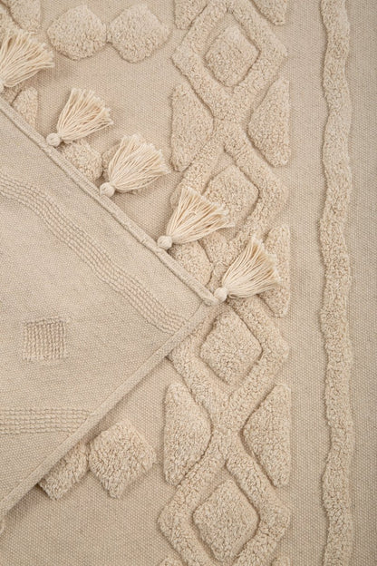 Tapete de Algodão com Alto Relevo Étnico e Tom Natural 120x180 - Clocasa | Além do Conforto