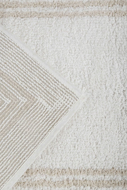 Tapete de Algodão com Borda Listrada em Tom Natural 50x80 - Clocasa | Além do Conforto