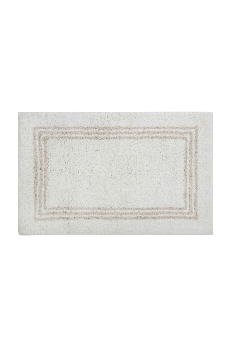 Tapete de Algodão com Borda Listrada em Tom Natural 50x80 - Clocasa | Além do Conforto