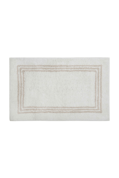 Tapete de Algodão com Borda Listrada em Tom Natural 50x80 - Clocasa | Além do Conforto