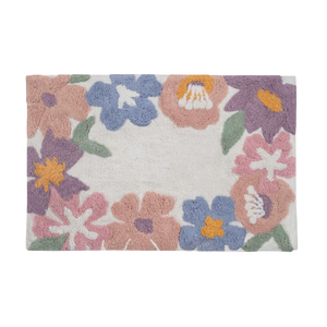 Tapete decorativo com estampa floral orgânica no tamanho 50x80 cm na cor natural confeccionado em algodão natural sustentável de alta resistência com base de proteção antiderrapante para maior segurança, combina perfeitamente funcionalidade, alta durabilidade e elegância na decoração de interiores.