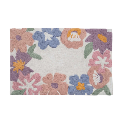 Tapete de Algodão Infantil com Borda Floral Colorido 50x80 - Clocasa | Além do Conforto