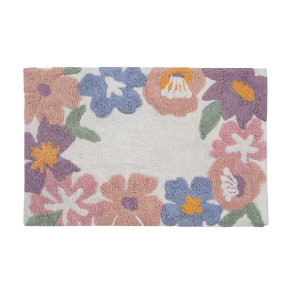 Tapete decorativo com estampa floral orgânica no tamanho 50x80 cm na cor natural confeccionado em algodão natural sustentável de alta resistência com base de proteção antiderrapante para maior segurança, combina perfeitamente funcionalidade, alta durabilidade e elegância na decoração de interiores.
