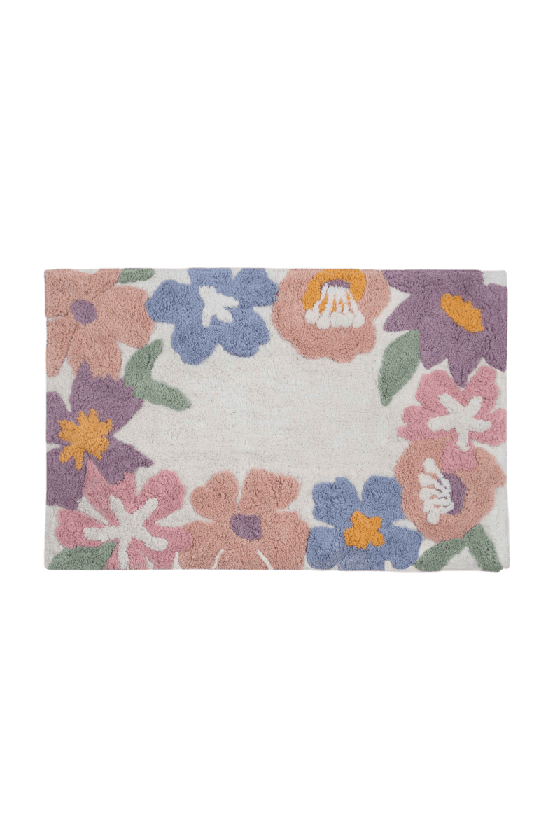 Tapete de Algodão Infantil com Borda Floral Colorido 50x80 - Clocasa | Além do Conforto