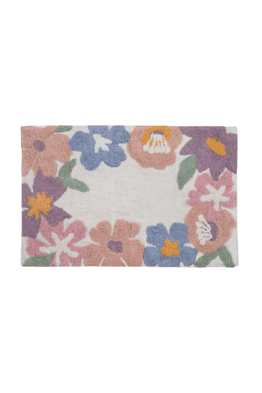 Tapete de Algodão Infantil com Borda Floral Colorido 50x80 - Clocasa | Além do Conforto