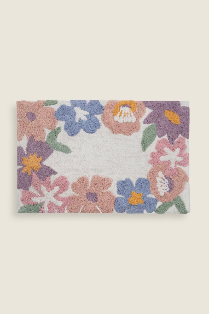 Tapete de Algodão Infantil com Borda Floral Colorido 50x80 - Clocasa | Além do Conforto