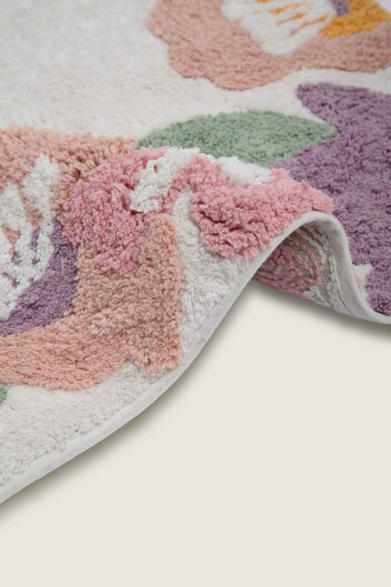 Tapete de Algodão Infantil com Borda Floral Colorido 50x80 - Clocasa | Além do Conforto