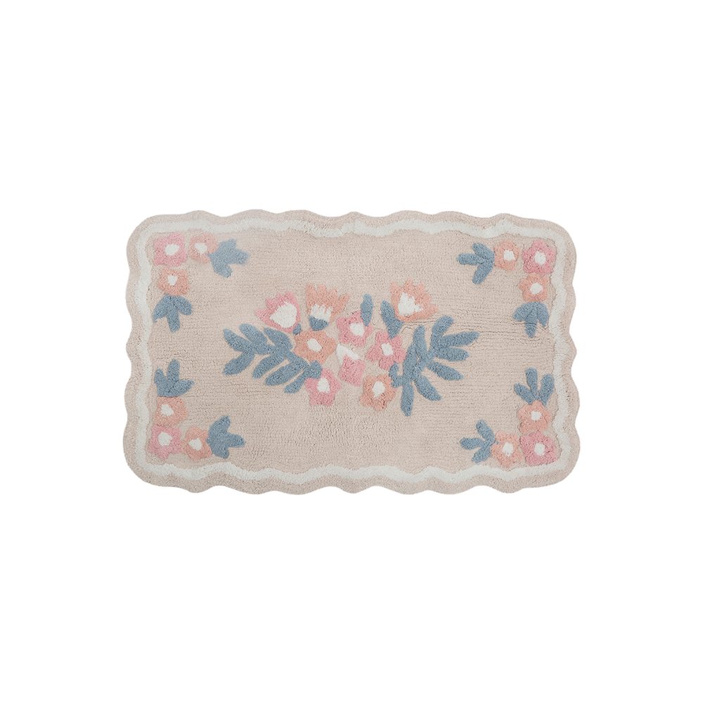Tapete de Algodão Infantil com Lateral Ondulada e Floral 50x80 - Clocasa | Além do Conforto