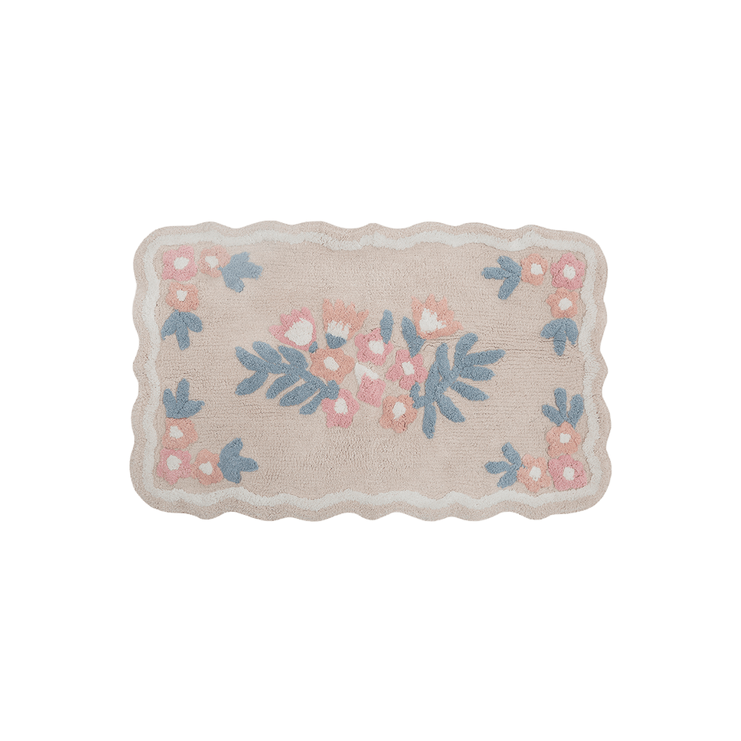 Tapete de Algodão Infantil com Lateral Ondulada e Floral 50x80 - Clocasa | Além do Conforto