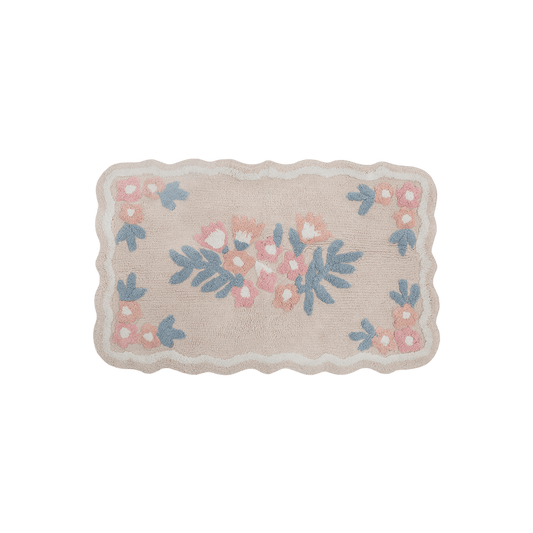 Tapete de Algodão Infantil com Lateral Ondulada e Floral 50x80 - Clocasa | Além do Conforto