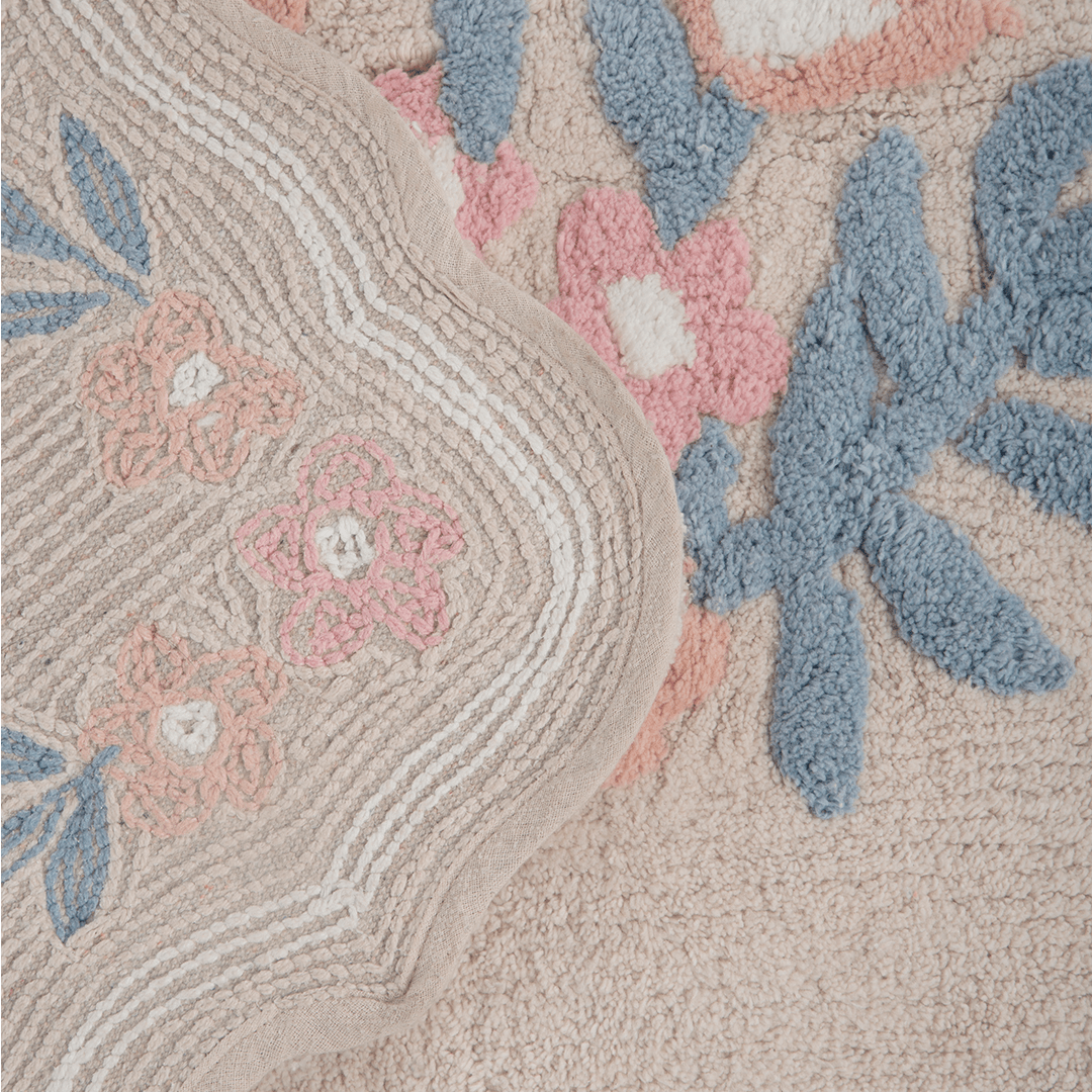 Tapete de Algodão Infantil com Lateral Ondulada e Floral 50x80 - Clocasa | Além do Conforto