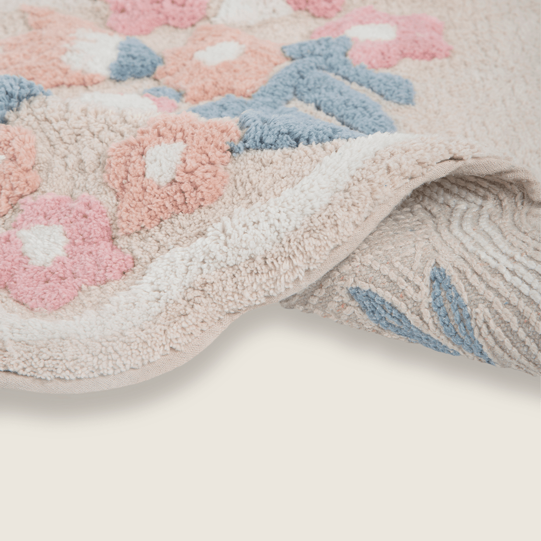 Tapete de Algodão Infantil com Lateral Ondulada e Floral 50x80 - Clocasa | Além do Conforto