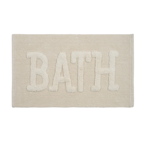 Tapete de algodão decorativo no tamanho 50x80 cm na cor natural confeccionado em puro algodão com texturas e relevos em técnica tufting com base de proteção antiderrapante para maior segurança, ideal para complementar salas, quartos ou closets com um toque de design têxtil autêntico.