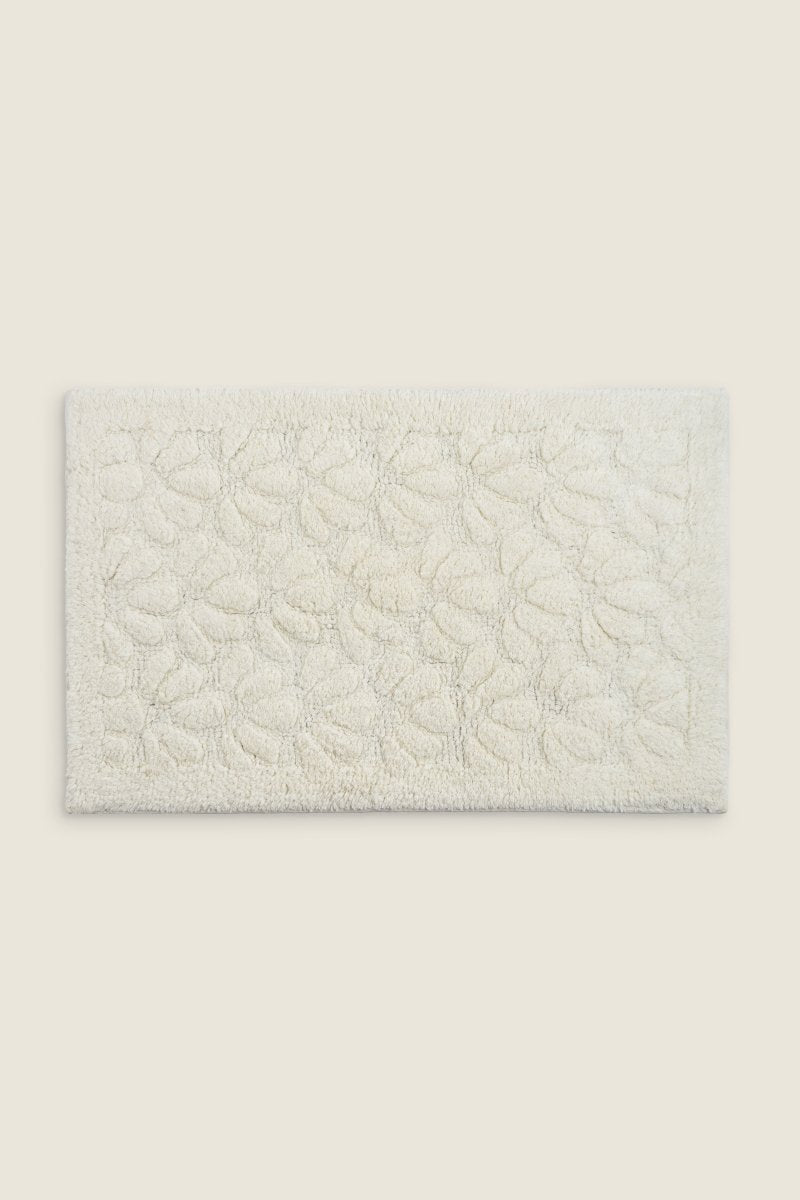 Tapete de Algodão Soft com Flores em Alto Relevo Creme 50x80 - Clocasa | Além do Conforto