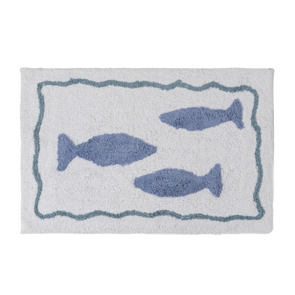 Tapete Peixe Azul Relevo 50X80 Branco - Clocasa | Além do Conforto
