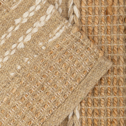 Tapete Trançado em Listras de Tom Natural e Lã em Juta 60x180 - Clocasa | Além do Conforto