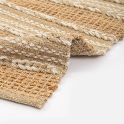 Tapete Trançado em Listras de Tom Natural e Lã em Juta 60x180 - Clocasa | Além do Conforto