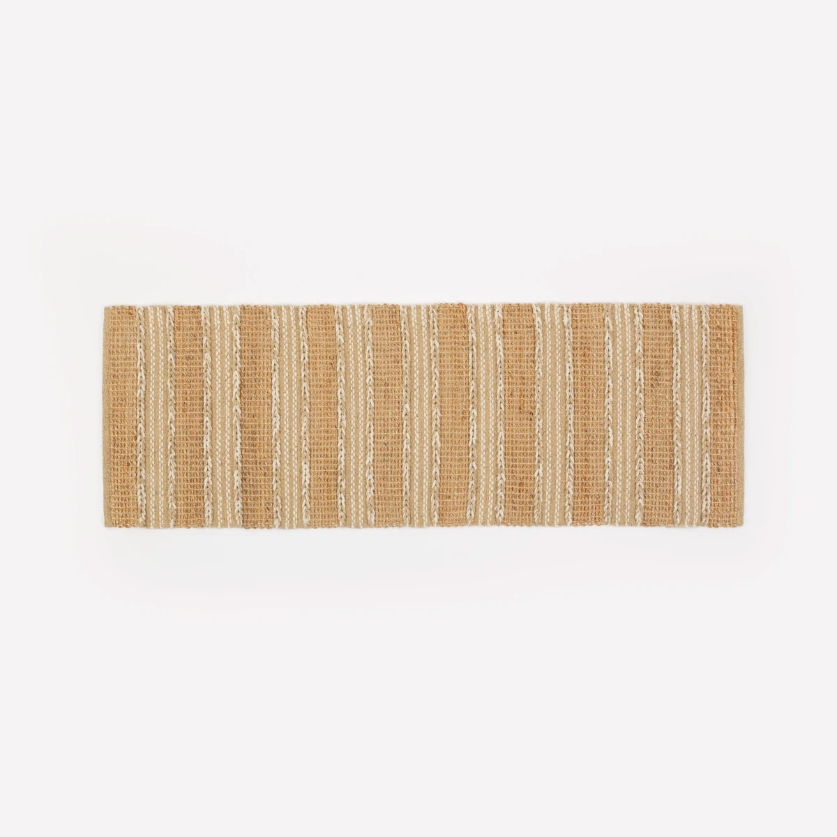 Tapete Trançado em Listras de Tom Natural e Lã em Juta 60x180 - Clocasa | Além do Conforto