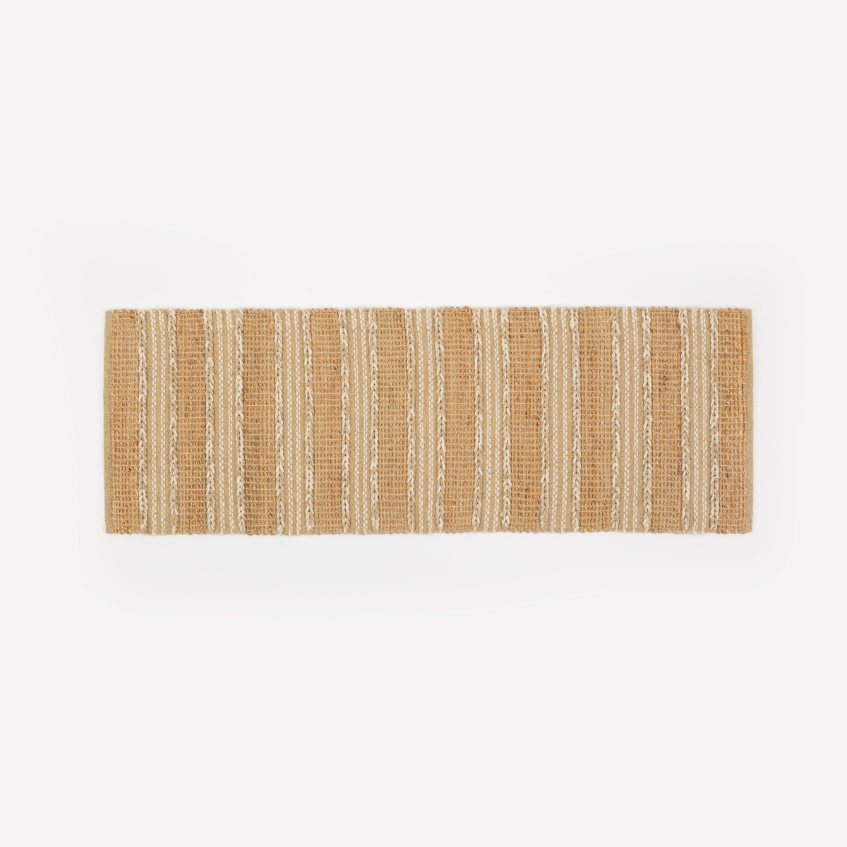 Tapete Trançado em Listras de Tom Natural e Lã em Juta 60x180 - Clocasa | Além do Conforto
